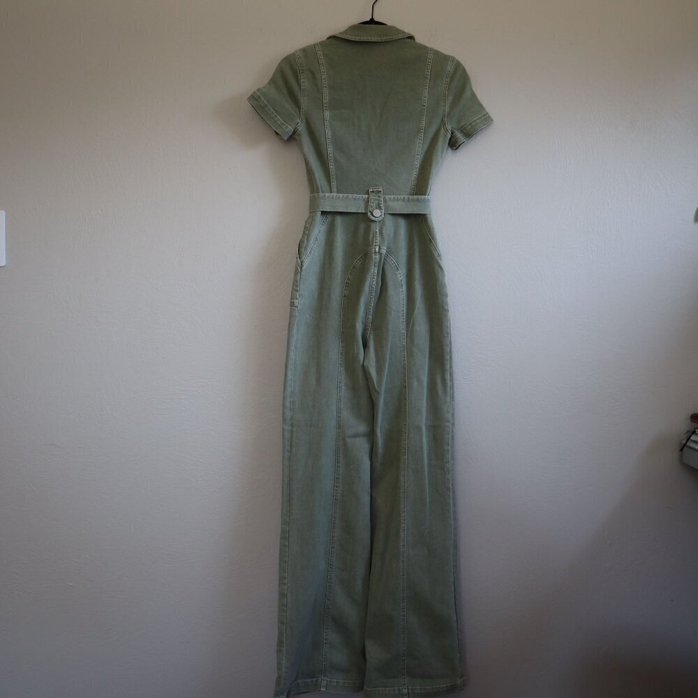 NWT Alice + Olivia Women's Green Gorgeous Collar Wide-leg Jumpsuit Size 25 - Picture 3 of 5